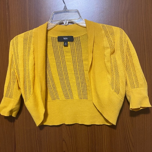 Mossimo Supply Co. Sweaters - Mustard Yellow Cropped Open-Front Cotton Knit Cardigan XS